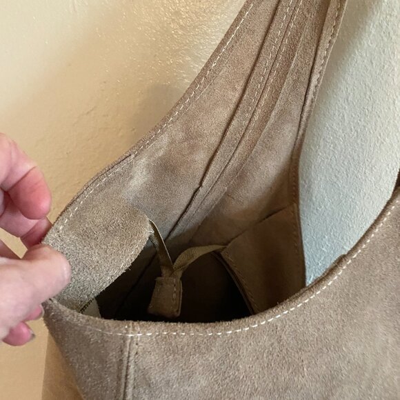 Italian Suede Leather Hobo Bag – Taupe – Soft, Minimalist, Chic - Picture 14 of 16